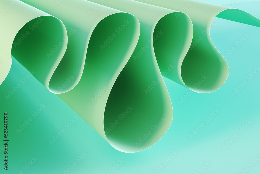 Aufkleber Abstract green cloth waves backdrop. Design and texture concept. 3D Rendering.