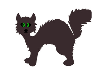 Cat, drawing of an animal in black color, on a transparent background, for printing and design of the Halloween holiday