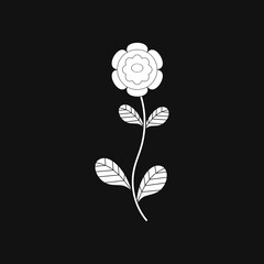 White Flower and Leafs on black background Vector Illustration