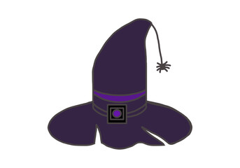 Witch's hat, dark color sorcerer's cap, on a transparent background, for printing and Halloween design