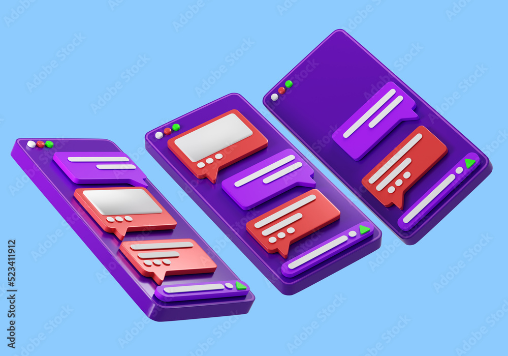 Poster phone with messages. phone models in different positions. smartphone visualization with notification