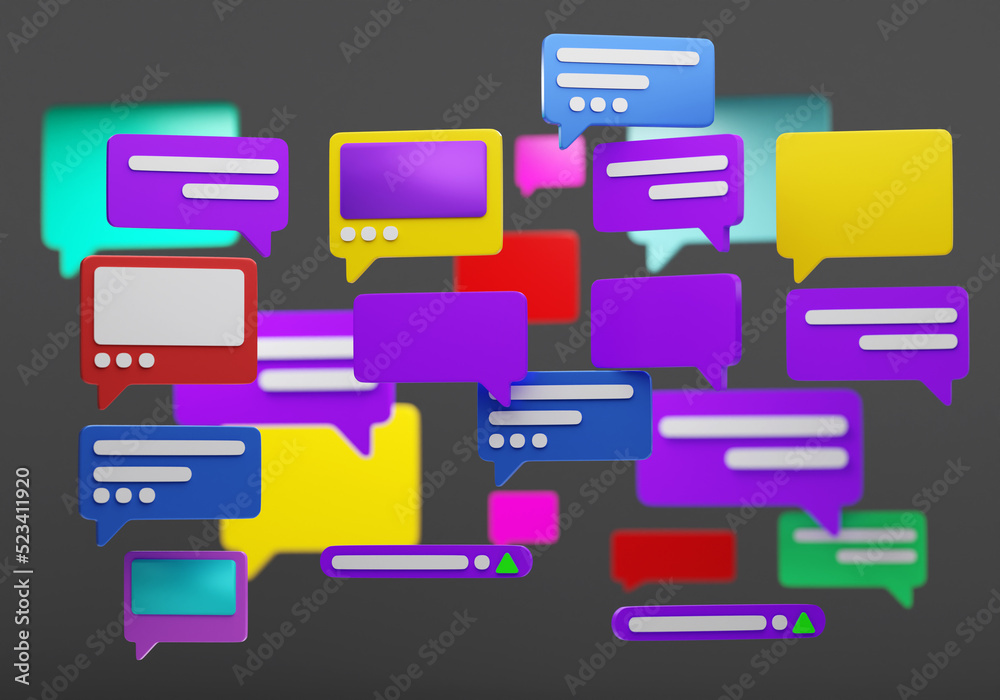 Poster sms notifications. message icons. background with notification clouds. dialogue bubbles on gray back