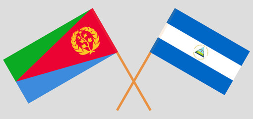 Crossed flags of Eritrea and Nicaragua. Official colors. Correct proportion