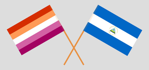 Crossed flags of Lesbian Pride and Nicaragua. Official colors. Correct proportion