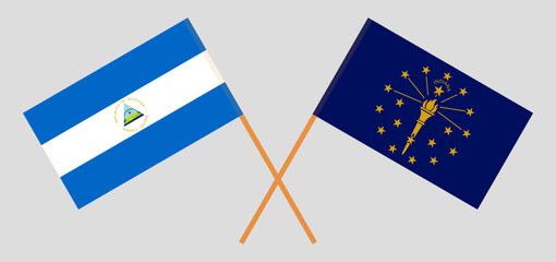 Crossed flags of Nicaragua and the State of Indiana. Official colors. Correct proportion