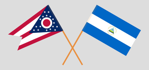 Crossed flags of the State of Ohio and Nicaragua. Official colors. Correct proportion