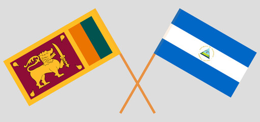 Crossed flags of Sri Lanka and Nicaragua. Official colors. Correct proportion