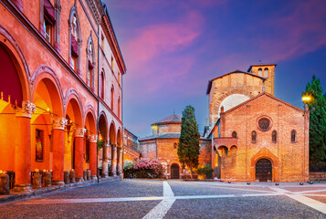 Bologna, Italy - Piazza San Stefano illuminated, Emilia Romagna © ecstk22