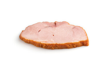 Smoked pork ham isolated on white background. Side view.