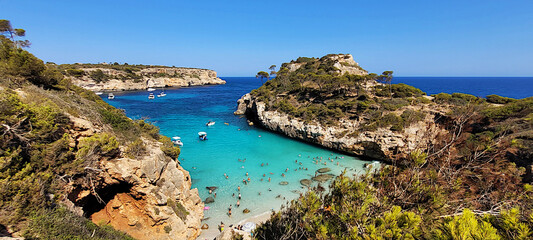 Mallorca sea shore landscape view, blue beach paradise