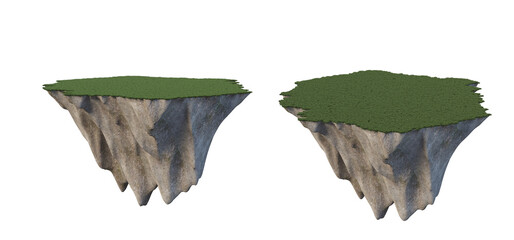 A rocky island with grass on a transparent background.