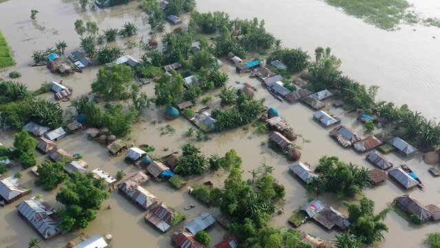 Aerial view of flood affected villages in Bangladesh
