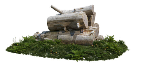 Logs decorate the garden on a transparent background

