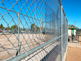 baseball dugout fence softball sports field public park school fencing - obrazy, fototapety, plakaty