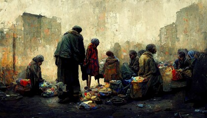 Poverty reduction, poverty relief, or poverty alleviation economic and humanitarian intended to permanently lift people out of poverty, poor, hunger, refugee, - obrazy, fototapety, plakaty