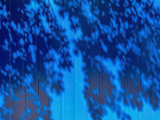 Abstract background of blue metallic container wall with shadows of trees