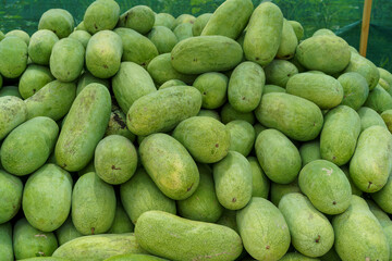 Fruit background. Lots Of Big Sweet Green Organic Ripe Watermelons