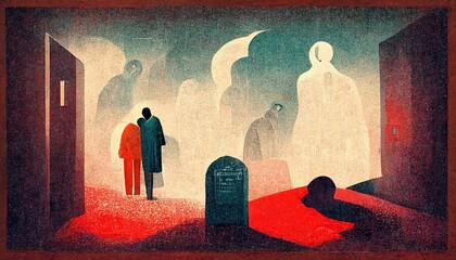 Death after life or afterlife concept as a reincarnation symbol or suicide and moving on as a transition to heaven or eternity, euthanasia, mercy killing or physician-assisted suicide - obrazy, fototapety, plakaty