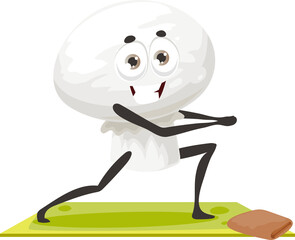 Mushroom on stretching cartoon character fitness