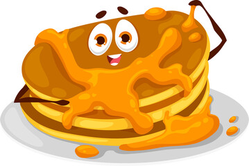 Cartoon pancake with caramel and honey