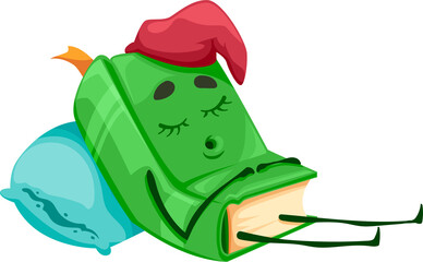 Sleeping or resting book cartoon character mascot