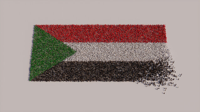 Sudanese Flag formed from a Crowd of People. Banner of Sudan on White.