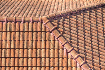 roof tile pattern. Old Ceramic Roof, Abstract background texture Mediterranean architectural details.