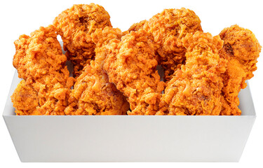 Spicy fried chicken in paper plate, Fried chicken on white png file.