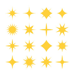 Vector sparkles. Different yellow sparkle icons set
