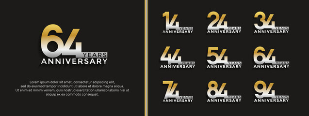 set of anniversary logo white gold color on black background for celebration moment