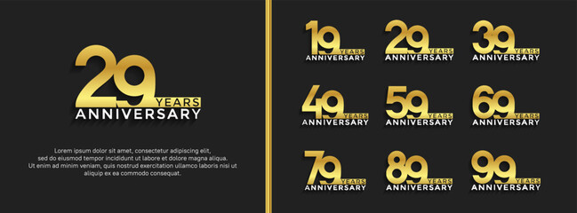 set of anniversary logotype golden color on black background for celebration moment