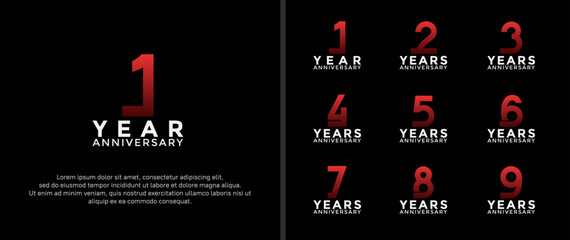 set of anniversary logotype white and red color on black background for celebration moment