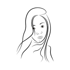 line art of a beautiful girl. simple sketch. cartoon.