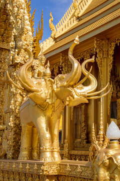 The statue of Erawan carries God Indra  in Wat Pak Nam Jolo in Chachoengsao Thailand, the only and wholly golden chapel in Thailand and was a monastery dated back to the end of Ayutthaya period. 