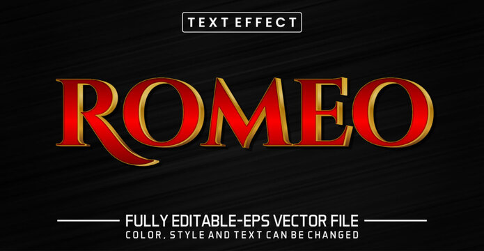 Romeo Text, Shiny Red Gold Style Editable Text Effect