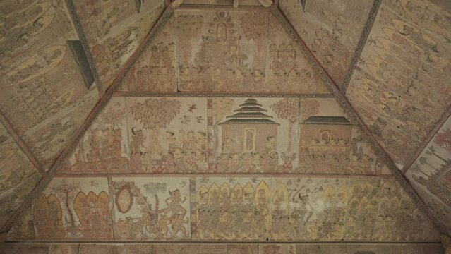 Painting at Ceiling Kerta Gosa Bali Indonesia Ancient Justice Court Building Upon Klungkung Kindom Rule