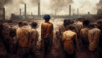 Modern slavery violation of human rights, includes human trafficking, slavery, servitude, forced labour, debt bondage and forced marriage, human exploitation for personal or commercial gain - obrazy, fototapety, plakaty