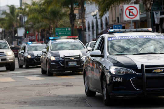 Tijuana, Baja California, Mexico - September 11, 2021: Police Units Respond To The Scene Of An Emergency In Downtown Tijuana.