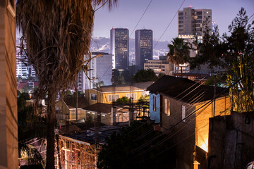 Nighttime neighborhood view of the downtown skyline of Tijuana, Baja California, Mexico.