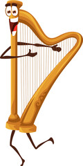 Cartoon funny harp character, stringed instrument
