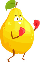 Cartoon pear or quince fruit sportsman vector icon