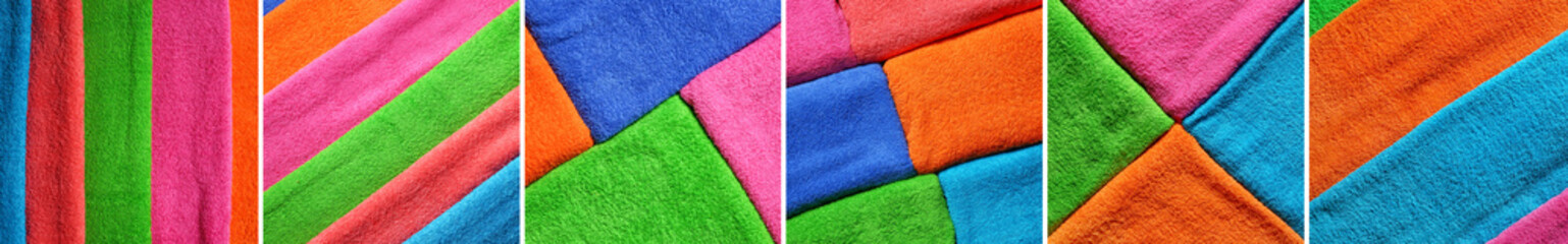 Collage with clean soft towels, closeup