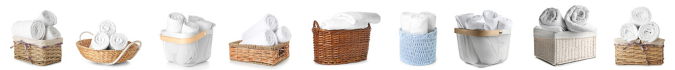 Set of clean towels isolated on white