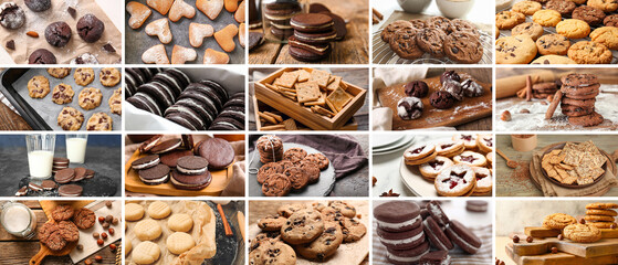 Collage with different sweet raw and baked cookies