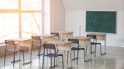 Interior of modern empty classroom