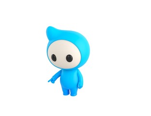 Blue Monster character pointing to the ground in 3d rendering.