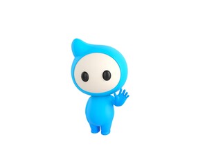 Blue Monster character saying hi in 3d rendering.