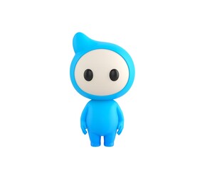 Blue Monster character standing and looking to the front in 3d rendering.