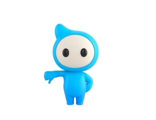 Blue Monster character showing thumb down in 3d rendering.