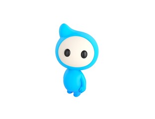 Blue Monster character standing and look up to camera in 3d rendering.